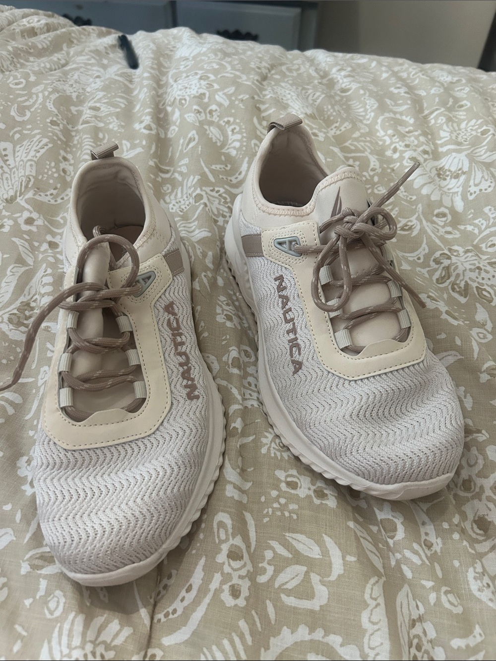 Nautica Women's Cream Knit Lace-Up Athletic Sneakers